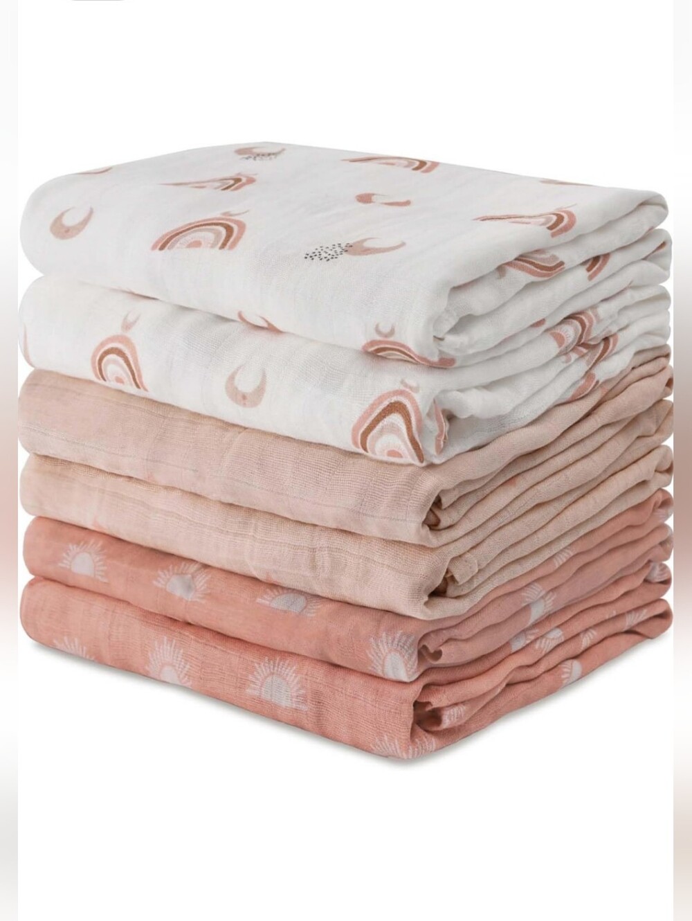 NEW GLLQUEN Baby Boy Girl Muslin Blankets-6 Pack~Gender Neutral Sun Rainbow Moon - Picture 4 of 7